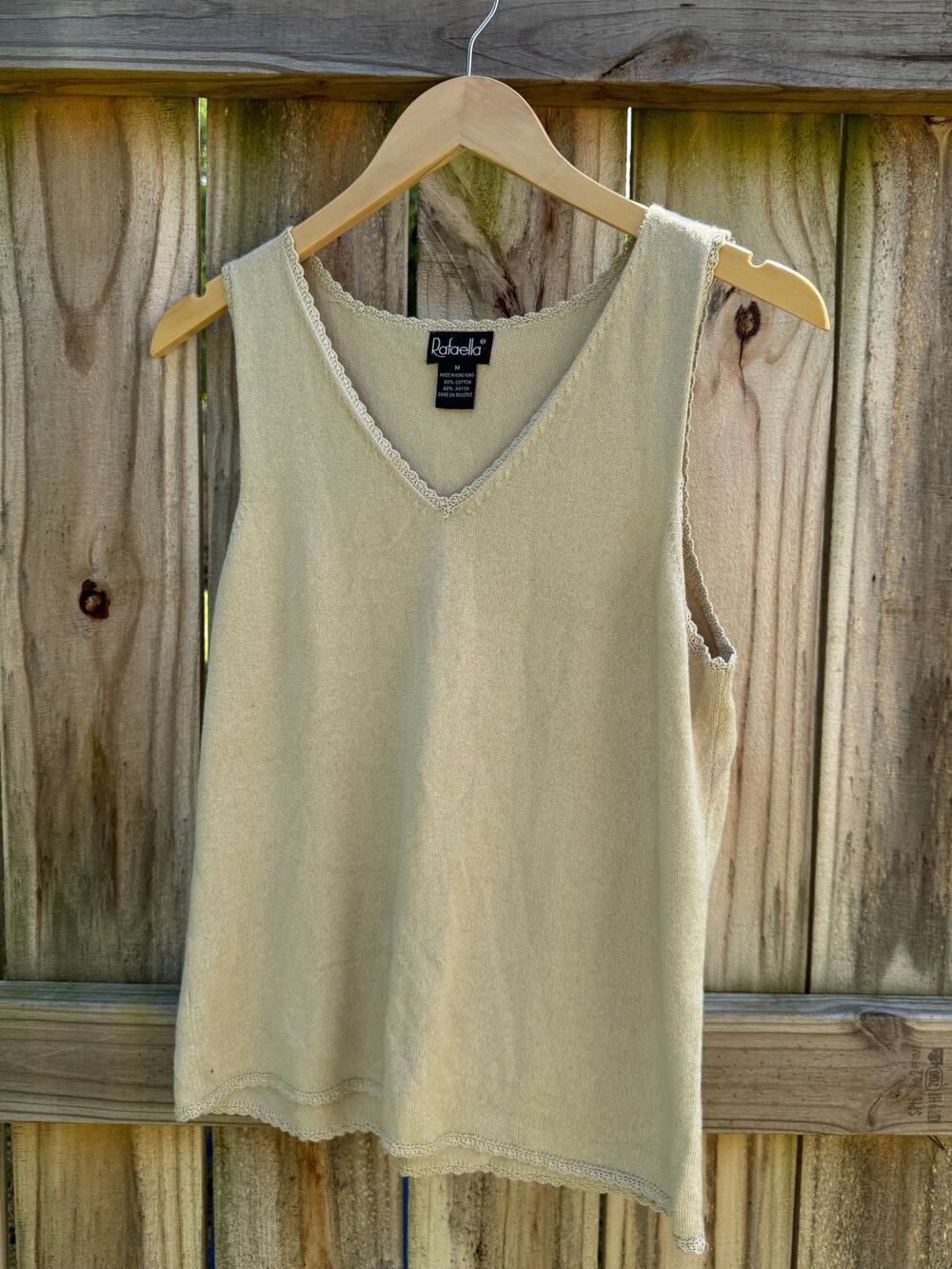 Vintage Rafaella Cotton Blend Knit Shell Top | Oatmeal | Medium